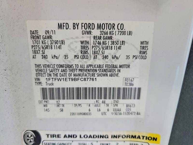 Продаж на аукціоні авто 2011 Ford F150, vin: 1FTFW1ET9BFC87761, номер лоту: 60329246