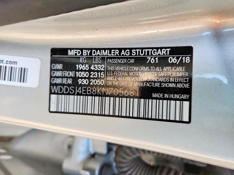 2019 Mercedes-benz Cla მანქანა იყიდება აუქციონზე, vin: WDDSJ4EB8KN705681, აუქციონის ნომერი: 61434836