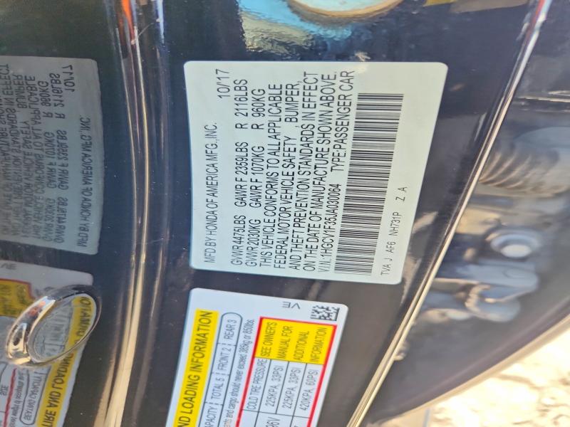 2018 Honda Accord მანქანა იყიდება აუქციონზე, vin: 1HGCV1F35JA030064, აუქციონის ნომერი: 61126246