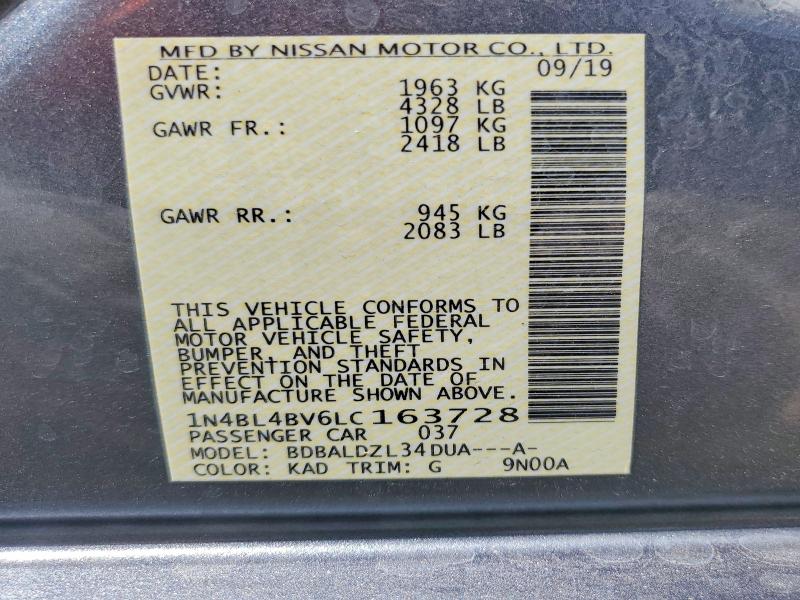 Aukcja sprzedaży 2020 Nissan Altima, vin: 1N4BL4BV6LC163728, numer aukcji: 62893466