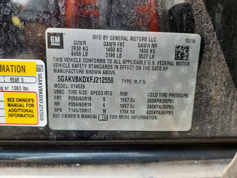 2015 Buick Enclave მანქანა იყიდება აუქციონზე, vin: 5GAKVBKDXFJ212558, აუქციონის ნომერი: 61733206