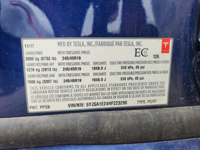 59712776 :رقم المزاد ، 5YJSA1E24HF223290 vin ، 2017 Tesla Model S مزاد بيع