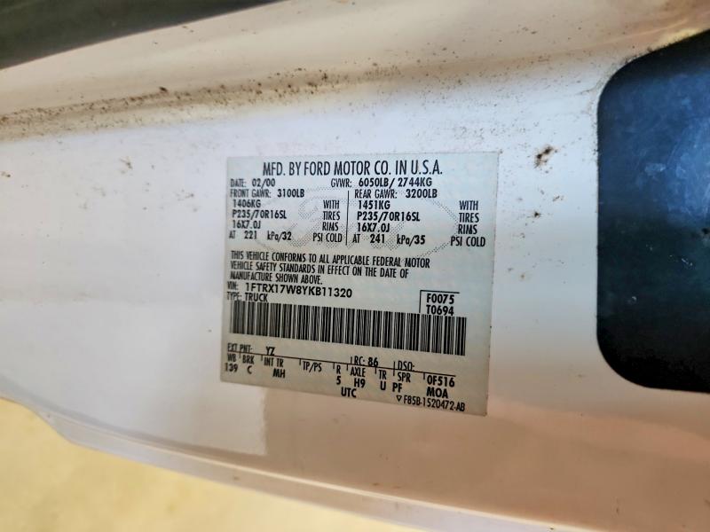 59117346 :رقم المزاد ، 1FTRX17W8YKB11320 vin ، 2000 Ford F150 مزاد بيع