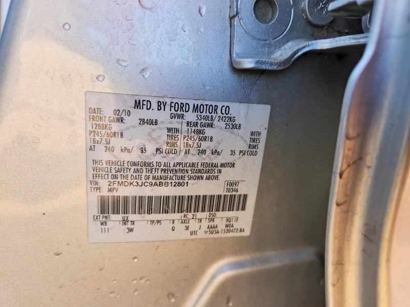 2010 Ford Edge მანქანა იყიდება აუქციონზე, vin: 2FMDK3JC9ABB12801, აუქციონის ნომერი: 59653896