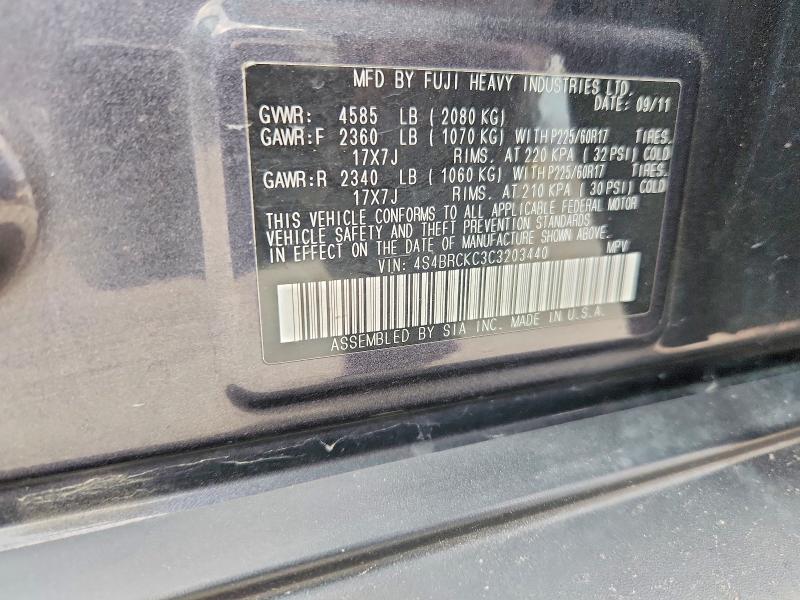 Продажа на аукционе авто 2012 Subaru Outback, vin: 4S4BRCKC3C3203440, номер лота: 62438316