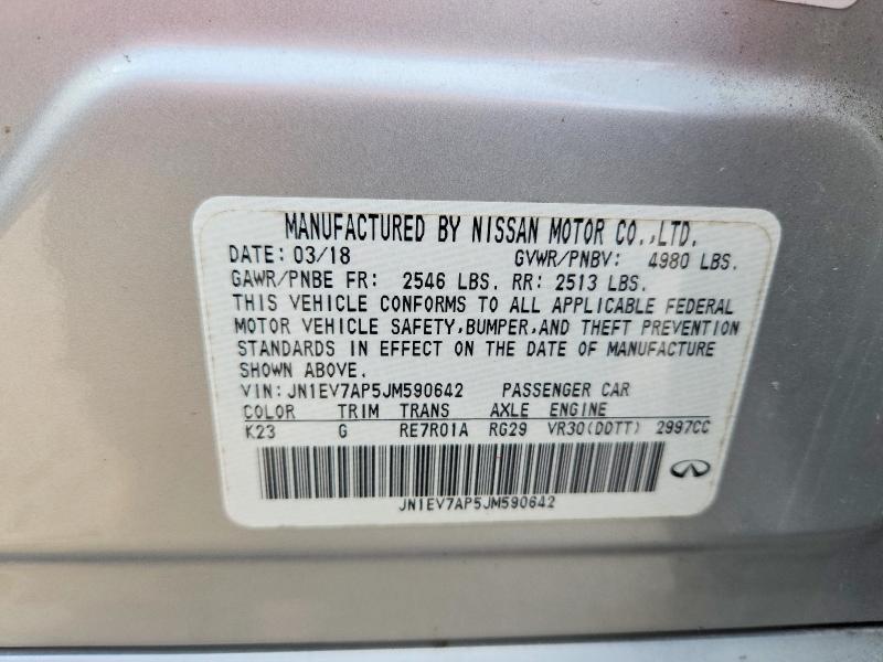 Продаж на аукціоні авто 2018 Infiniti Q50, vin: JN1EV7AP5JM590642, номер лоту: 59729046