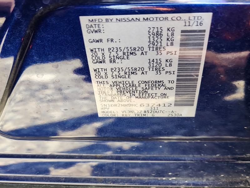 Продажа на аукционе авто 2017 Nissan Pathfinder, vin: 5N1DR2MM9HC637412, номер лота: 59316386