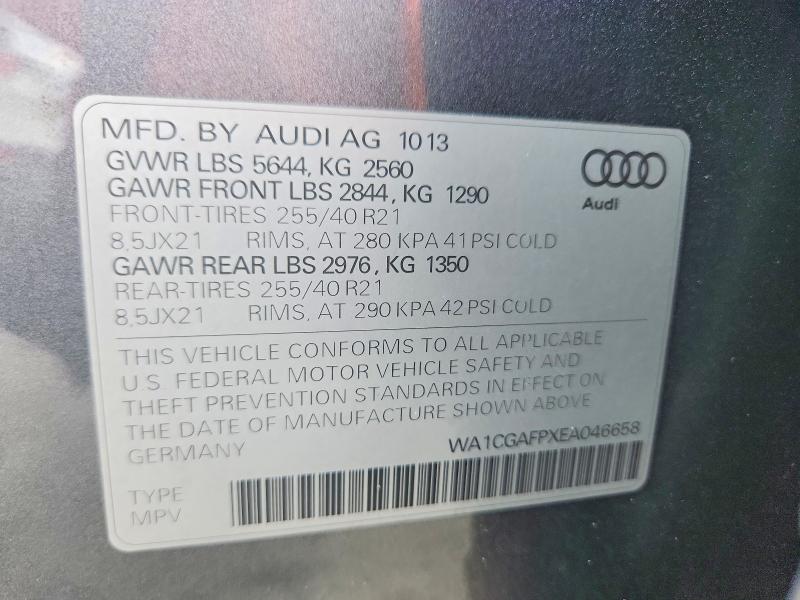 59654156 :رقم المزاد ، WA1CGAFPXEA046658 vin ، 2014 Audi Sq5 مزاد بيع