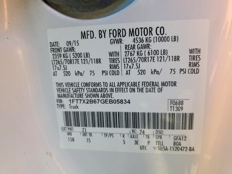 62620796 :رقم المزاد ، 1FT7X2B67GEB05834 vin ، 2016 Ford F250 مزاد بيع
