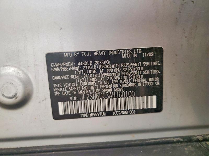 60246526 :رقم المزاد ، JF2SH6DC3AH760100 vin ، 2010 Subaru Forester مزاد بيع