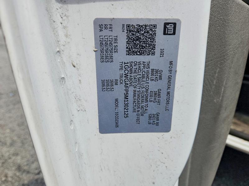 2021 Chevrolet Express G2500 მანქანა იყიდება აუქციონზე, vin: 1GCWGAFP5M1302125, აუქციონის ნომერი: 63389326