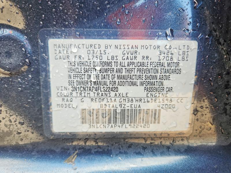 59835466 :رقم المزاد ، 3N1CN7AP4FL922420 vin ، 2015 Nissan Versa مزاد بيع