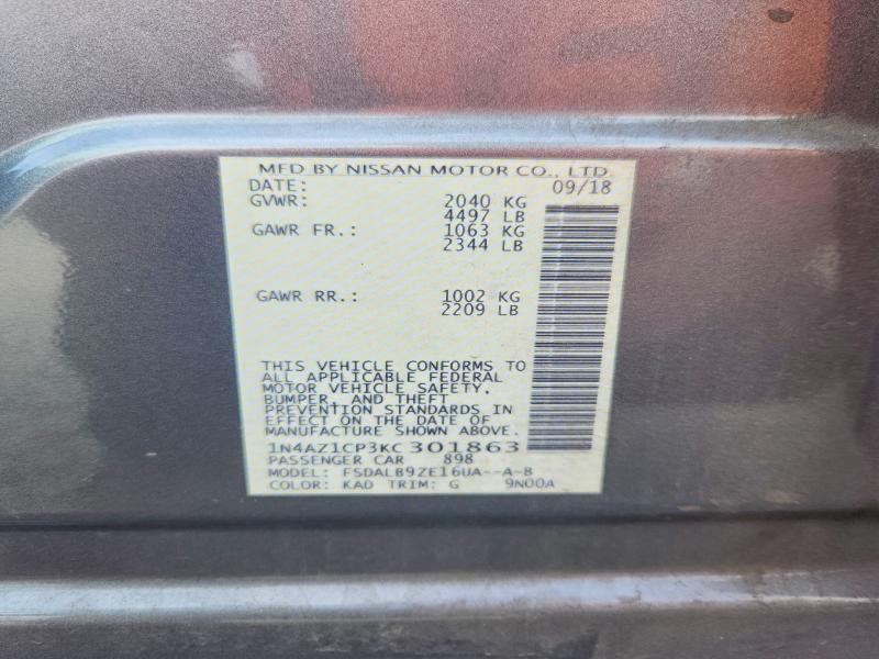 Aukcja sprzedaży 2019 Nissan Leaf, vin: 1N4AZ1CP3KC301863, numer aukcji: 59542016