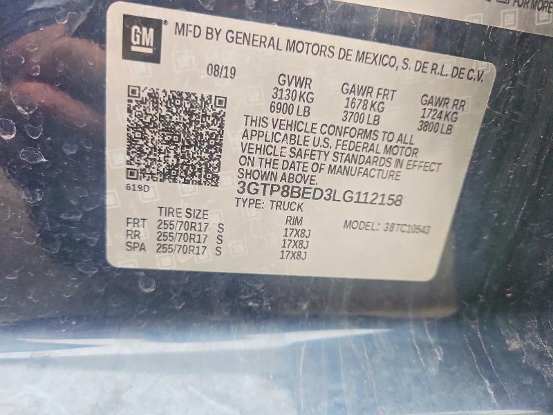 61705436 :رقم المزاد ، 3GTP8BED3LG112158 vin ، 2020 Gmc Sierra مزاد بيع
