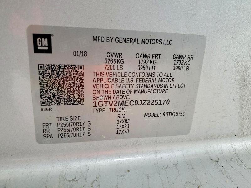 85457075 :رقم المزاد ، 1GTV2MEC9JZ225170 vin ، 2018 Gmc Sierra مزاد بيع