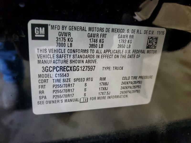 2016 Chevrolet Silverado მანქანა იყიდება აუქციონზე, vin: 3GCPCRECXGG127597, აუქციონის ნომერი: 61523846