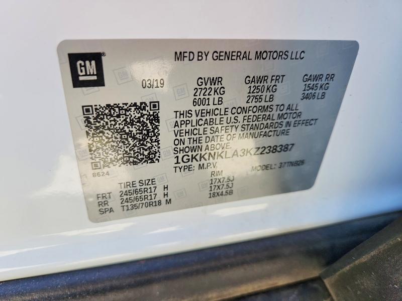 Aukcja sprzedaży 2019 Gmc Acadia, vin: 1GKKNKLA3KZ238387, numer aukcji: 60084826