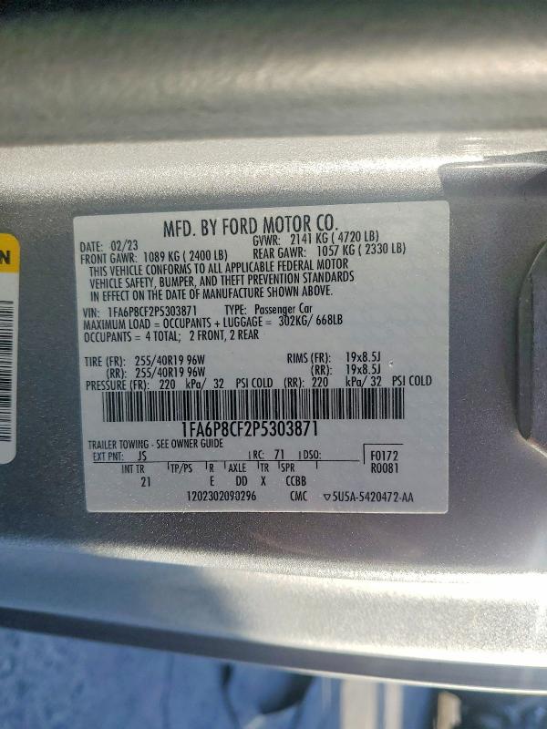 Продажа на аукционе авто 2023 Ford Mustang, vin: 1FA6P8CF2P5303871, номер лота: 62990366