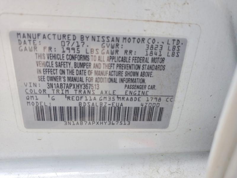 59538036 :رقم المزاد ، 3N1AB7APXHY367513 vin ، 2017 Nissan Sentra مزاد بيع