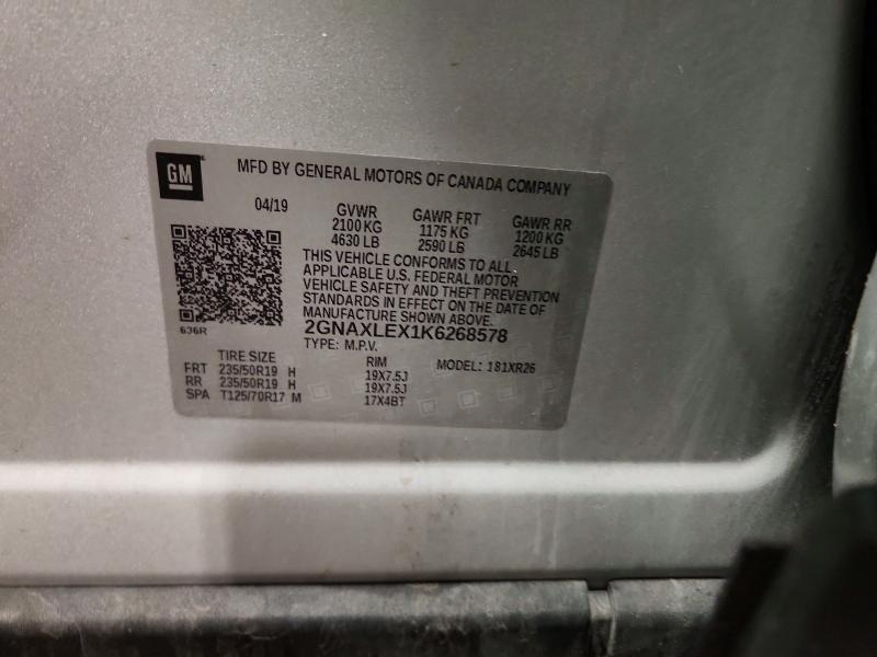 Aukcja sprzedaży 2019 Chevrolet Equinox, vin: 2GNAXLEX1K6268578, numer aukcji: 62019656