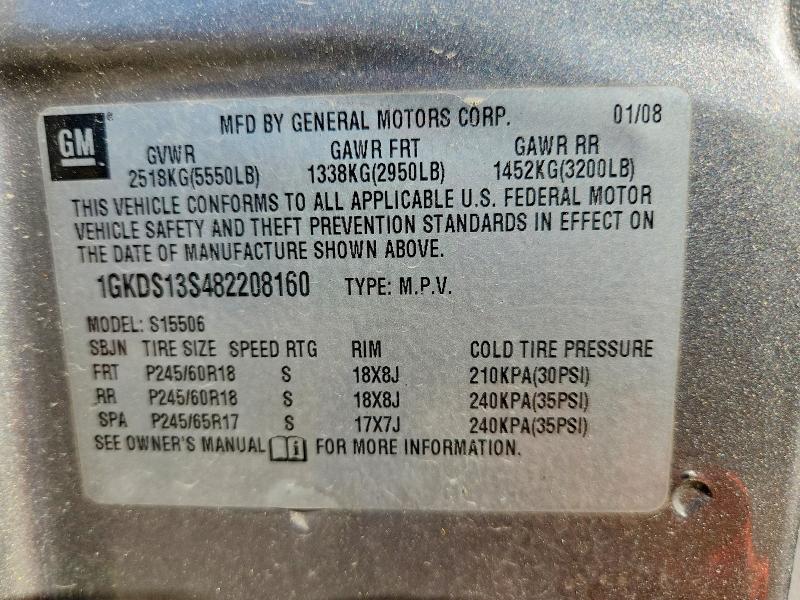 60636296 :رقم المزاد ، 1GKDS13S482208160 vin ، 2008 Gmc Envoy مزاد بيع