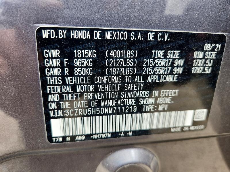 Продаж на аукціоні авто 2022 Honda Hr-v, vin: 3CZRU5H50NM711219, номер лоту: 58791756