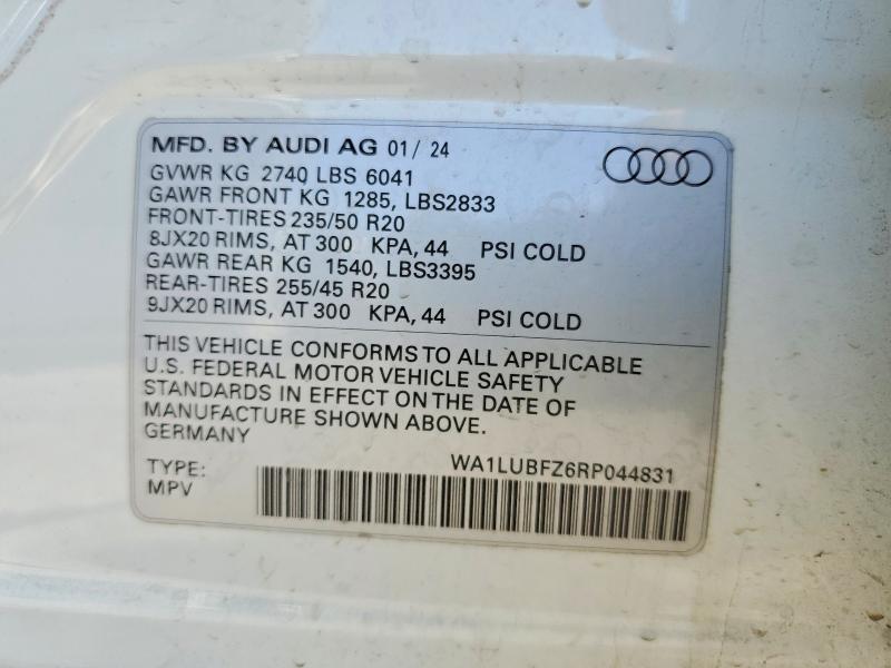 60200366 :رقم المزاد ، WA1LUBFZ6RP044831 vin ، 2024 Audi Q4 E-tron مزاد بيع