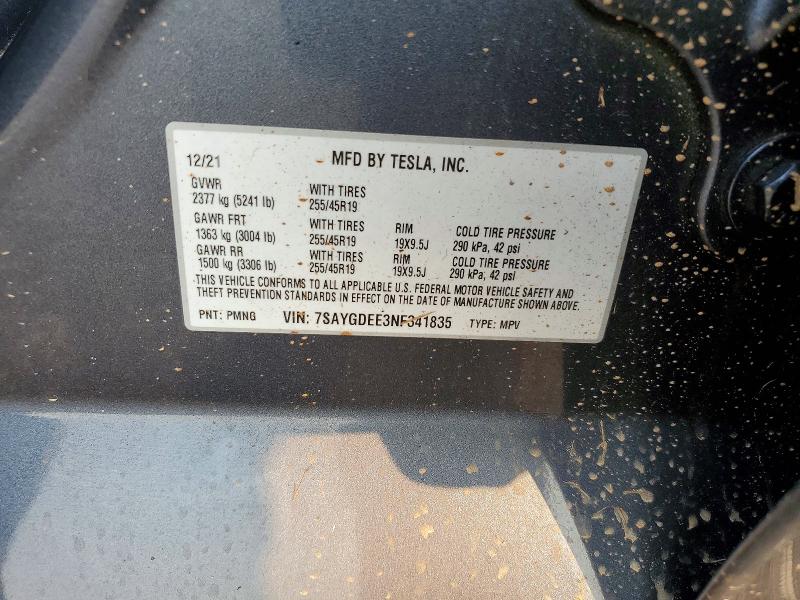 Aukcja sprzedaży 2022 Tesla Model Y, vin: 7SAYGDEE3NF341835, numer aukcji: 62698416