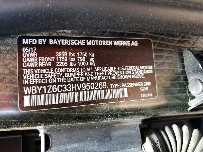 Aukcja sprzedaży 2017 Bmw I3, vin: WBY1Z6C33HV950269, numer aukcji: 60692256