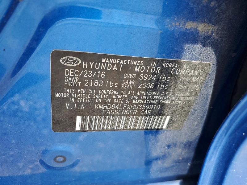 61420076 :رقم المزاد ، KMHD84LFXHU359910 vin ، 2017 Hyundai Elantra مزاد بيع