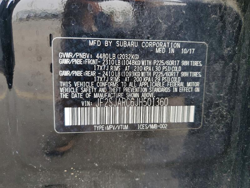 61852136 :رقم المزاد ، JF2SJARC6JH501360 vin ، 2018 Subaru Forester مزاد بيع