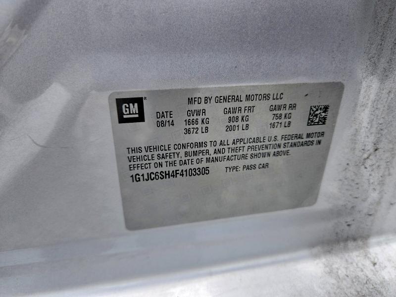 Aukcja sprzedaży 2015 Chevrolet Sonic, vin: 1G1JC6SH4F4103305, numer aukcji: 60708556