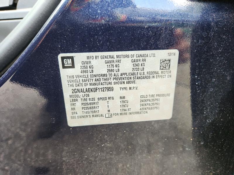Продажа на аукционе авто 2015 Chevrolet Equinox, vin: 2GNALAEK0F1127959, номер лота: 61543406
