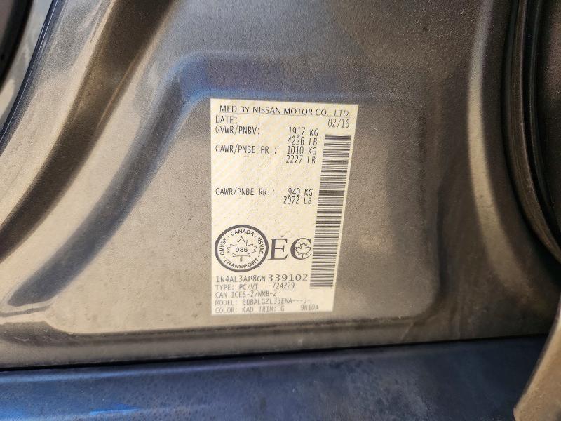 2016 Nissan Altima მანქანა იყიდება აუქციონზე, vin: 1N4AL3AP8GN339102, აუქციონის ნომერი: 62034216