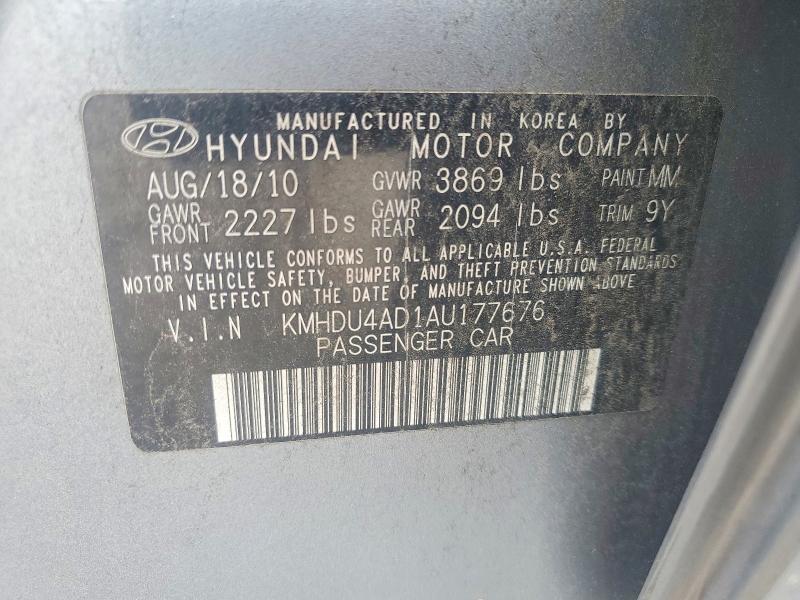 62665296 :رقم المزاد ، KMHDU4AD1AU177676 vin ، 2010 Hyundai Elantra مزاد بيع