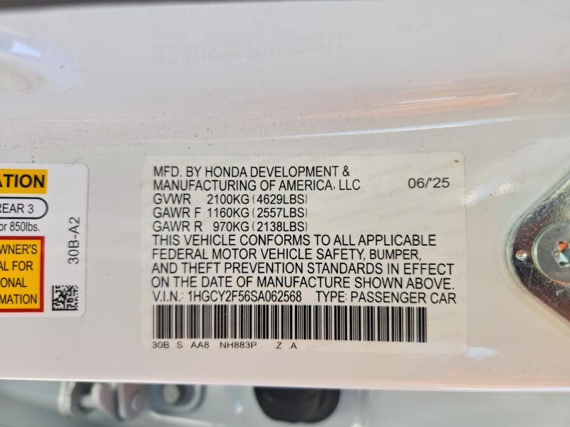 62529256 :رقم المزاد ، 1HGCY2F56SA062568 vin ، 2025 Honda Accord مزاد بيع