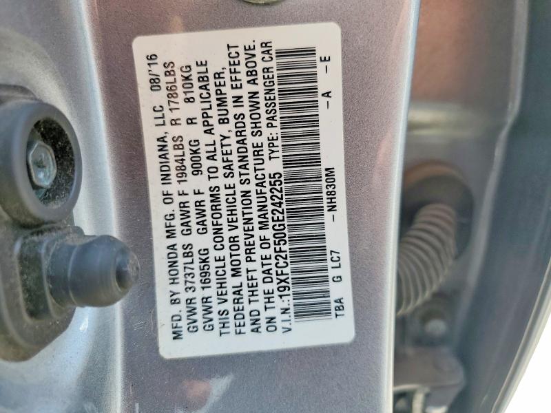 Aukcja sprzedaży 2016 Honda Civic, vin: 19XFC2F50GE242255, numer aukcji: 60205116