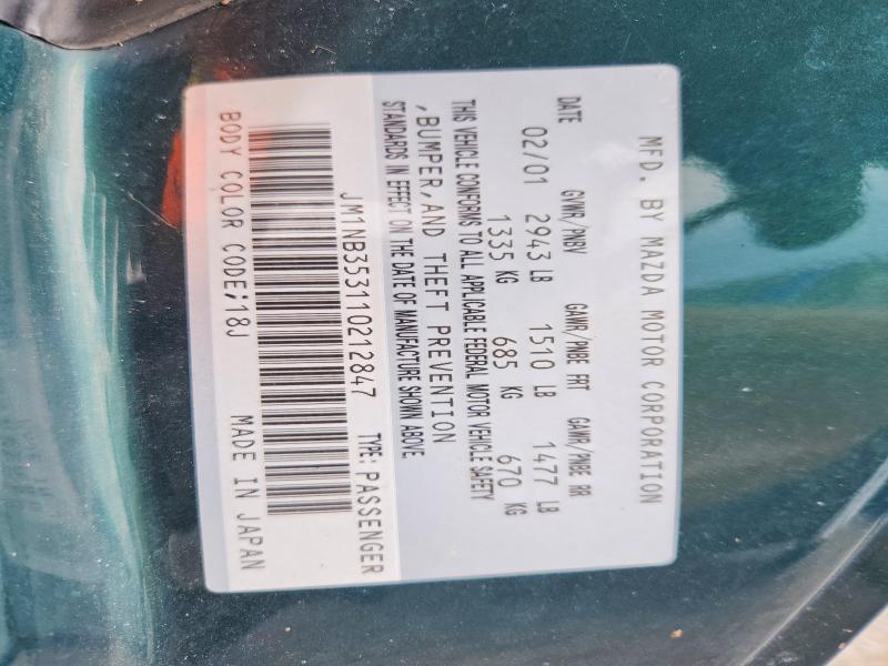 Продаж на аукціоні авто 2001 Mazda Mx-5 Miata, vin: JM1NB353110212847, номер лоту: 61013606