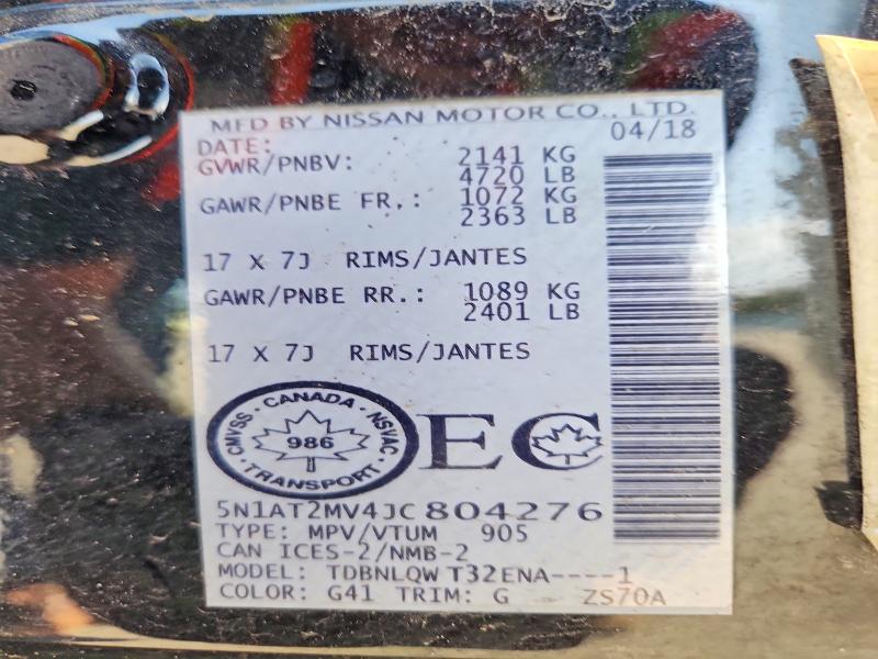62389816 :رقم المزاد ، 5N1AT2MV4JC804276 vin ، 2018 Nissan Rogue مزاد بيع