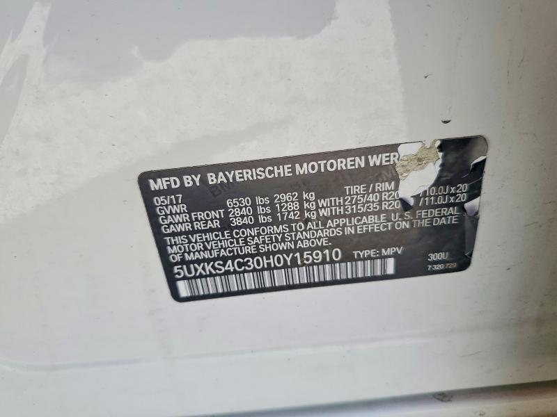 58809526 :رقم المزاد ، 5UXKS4C30H0Y15910 vin ، 2017 Bmw X5 مزاد بيع
