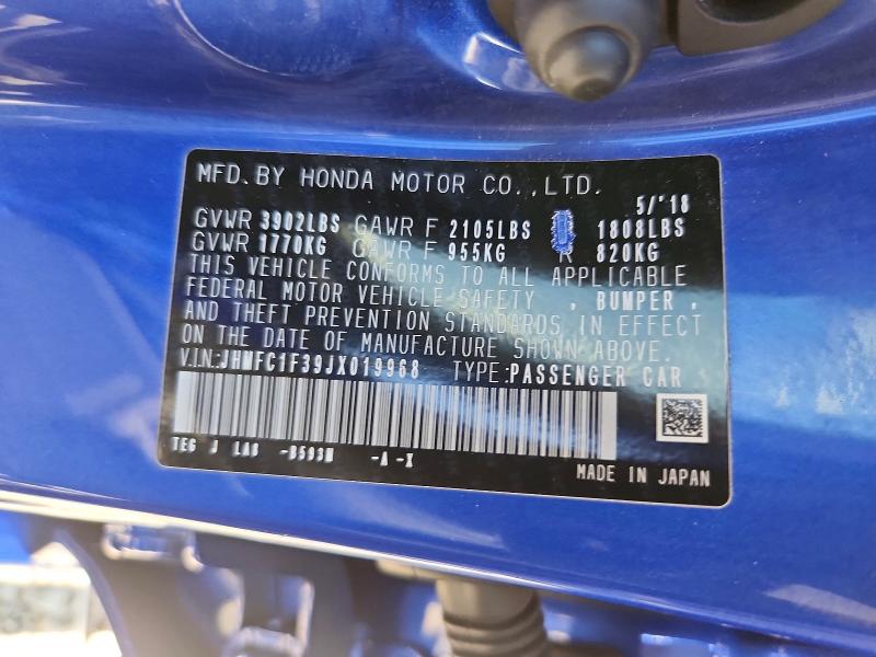 Продажа на аукционе авто 2018 Honda Civic, vin: JHMFC1F39JX019968, номер лота: 59674176