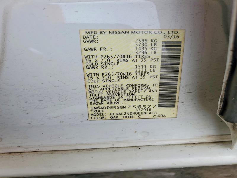 62531776 :رقم المزاد ، 1N6AD0ER5GN756577 vin ، 2016 Nissan Frontier مزاد بيع