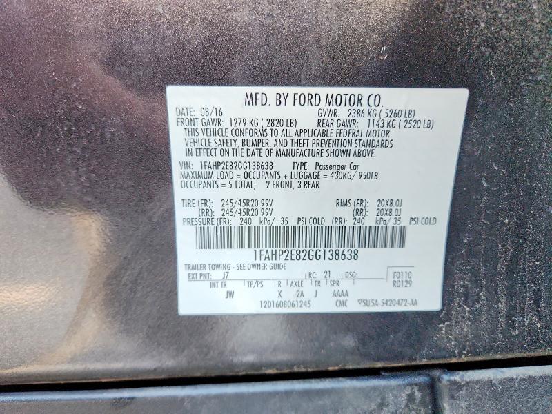 Aukcja sprzedaży 2016 Ford Taurus, vin: 1FAHP2E82GG138638, numer aukcji: 62005666