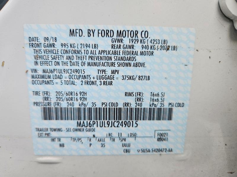 62766556 :رقم المزاد ، MAJ6P1UL9JC249015 vin ، 2018 Ford Ecosport مزاد بيع