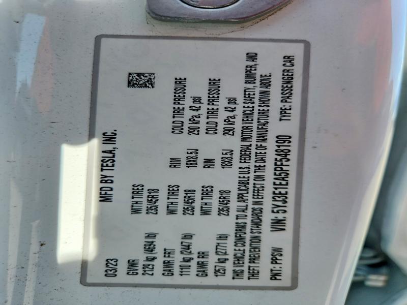 62099536 :رقم المزاد ، 5YJ3E1EA5PF548190 vin ، 2023 Tesla Model 3 مزاد بيع