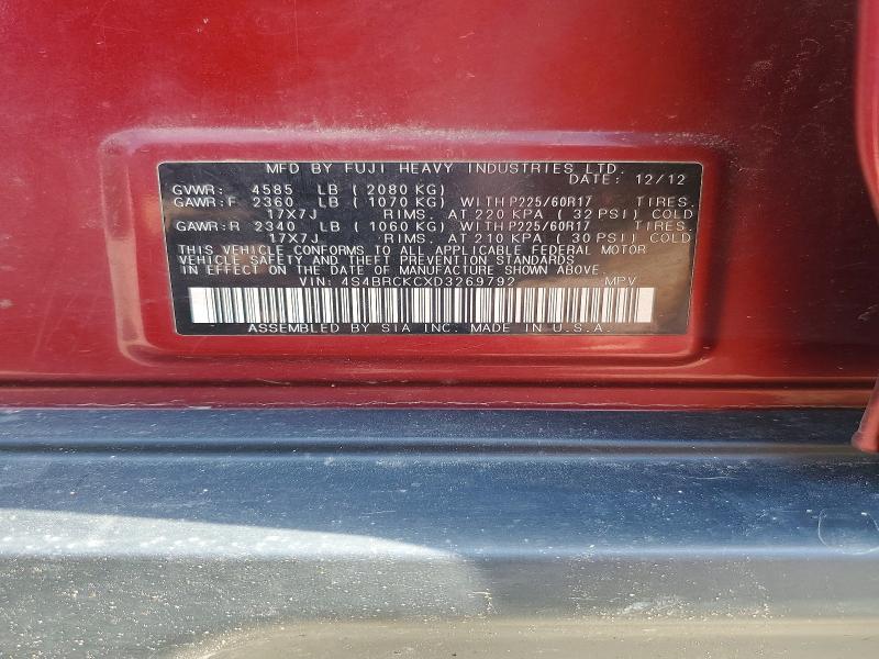 2013 Subaru Outback მანქანა იყიდება აუქციონზე, vin: 4S4BRCKCXD3269792, აუქციონის ნომერი: 59971516