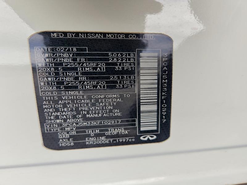 59915466 :رقم المزاد ، 3PCAJ5M33KF102917 vin ، 2019 Infiniti Qx50 مزاد بيع