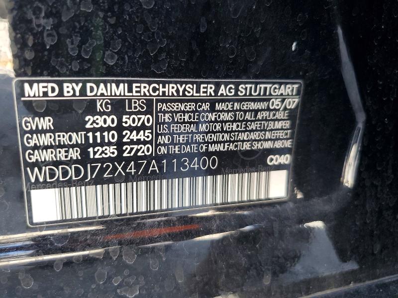 62547996 :رقم المزاد ، WDDDJ72X47A113400 vin ، 2007 Mercedes-benz Cls مزاد بيع