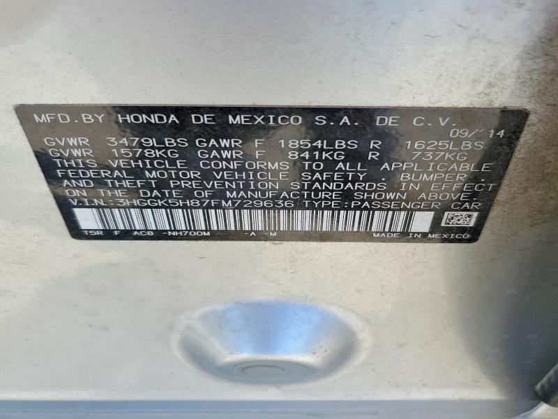 2015 Honda Fit მანქანა იყიდება აუქციონზე, vin: 3HGGK5H87FM729636, აუქციონის ნომერი: 61214126