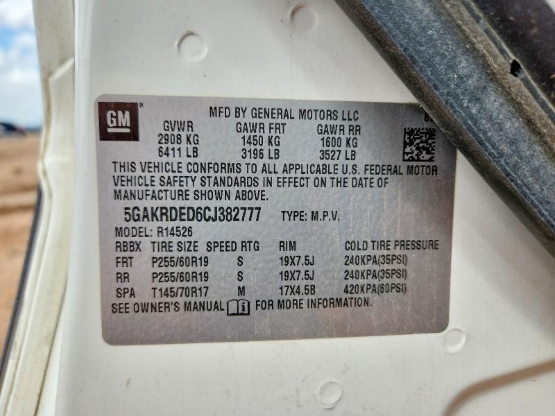 2012 Buick Enclave მანქანა იყიდება აუქციონზე, vin: 5GAKRDED6CJ382777, აუქციონის ნომერი: 61399826